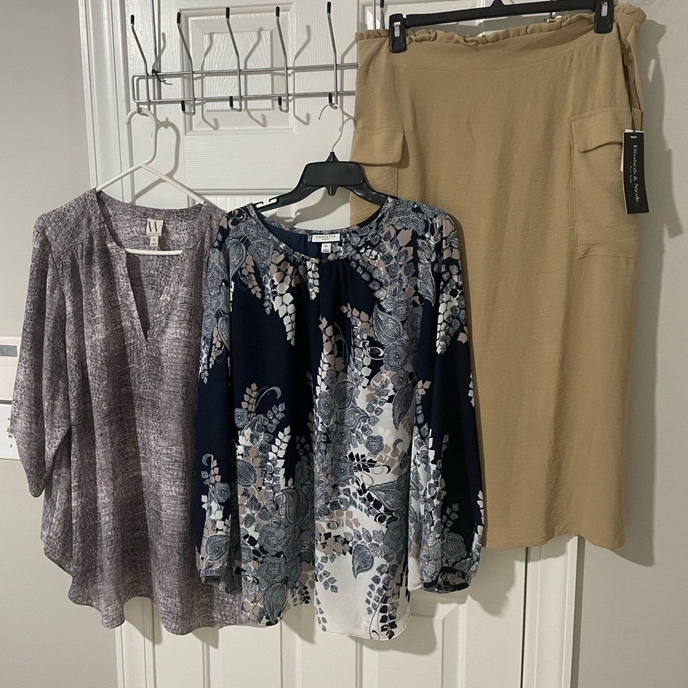 Floral Blouses and Tan Skirt nwt Set 3x Elizabeth & Nicole worthington